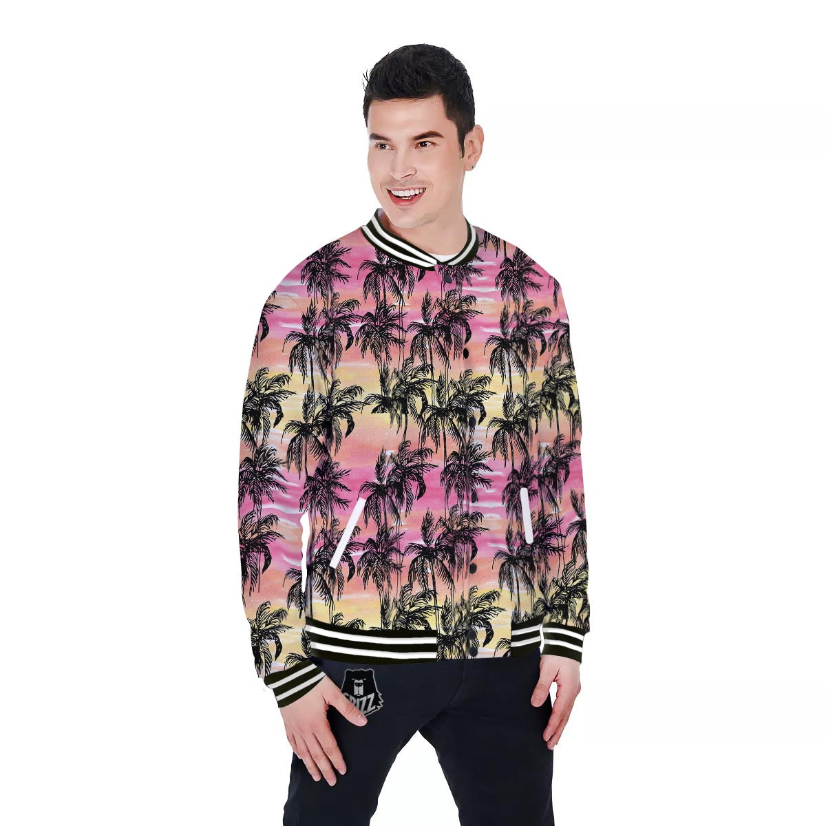 Palm Tree Sunset Print Pattern Baseball Jacket-grizzshop