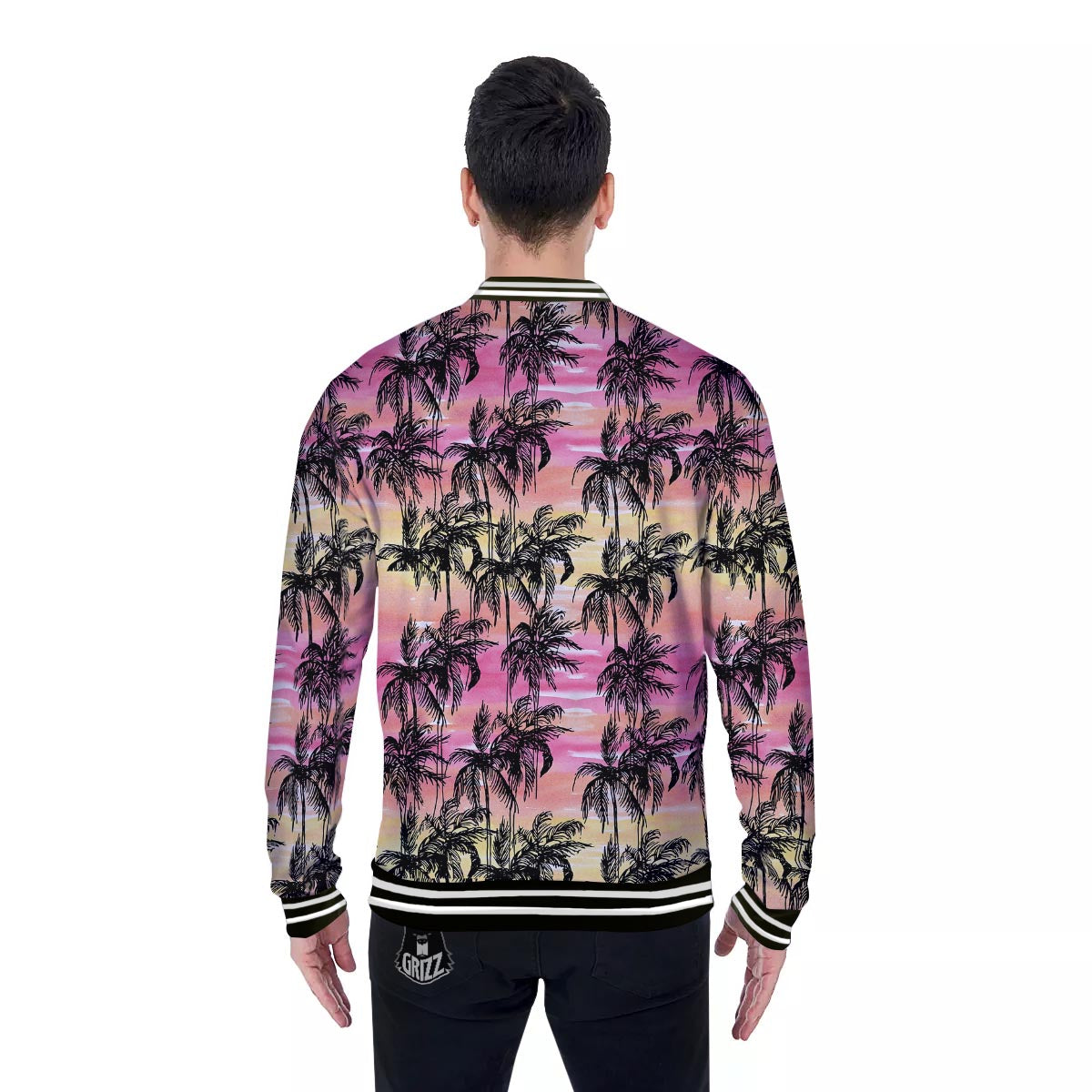 Palm Tree Sunset Print Pattern Baseball Jacket-grizzshop