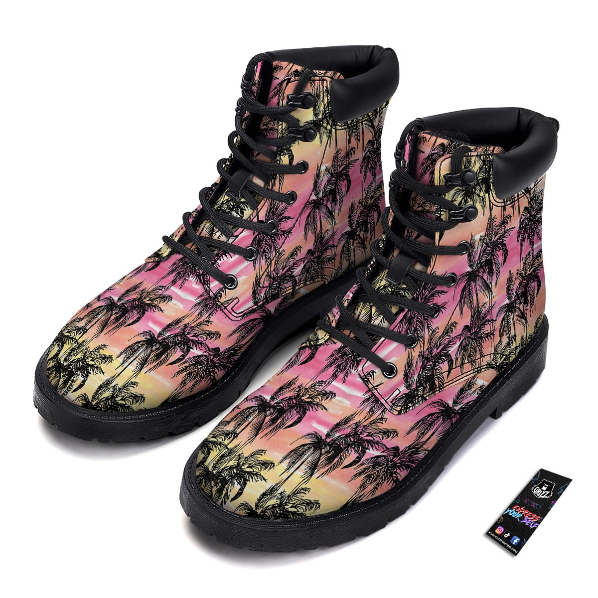Palm Tree Sunset Print Pattern Boots-grizzshop
