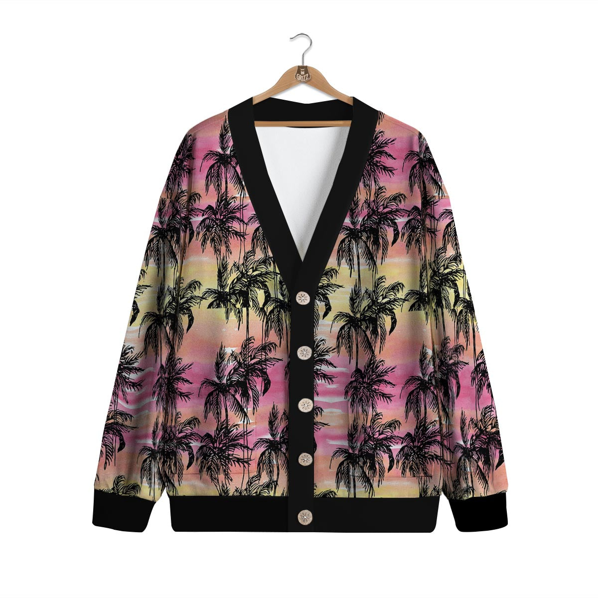 Palm Tree Sunset Print Pattern Cardigan-grizzshop
