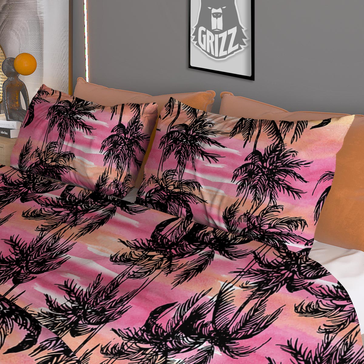 Palm Tree Sunset Print Pattern Duvet Cover Bedding Set