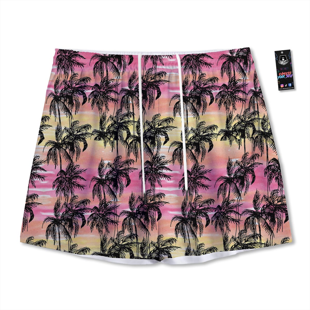 Palm Tree Sunset Print Pattern Mesh Shorts-grizzshop