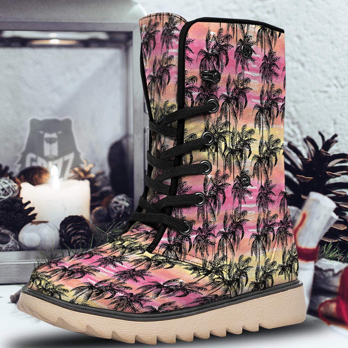 Palm Tree Sunset Print Pattern Snow Boots-grizzshop