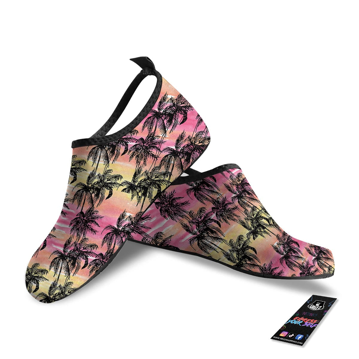 Palm Tree Sunset Print Pattern Water Shoes-grizzshop