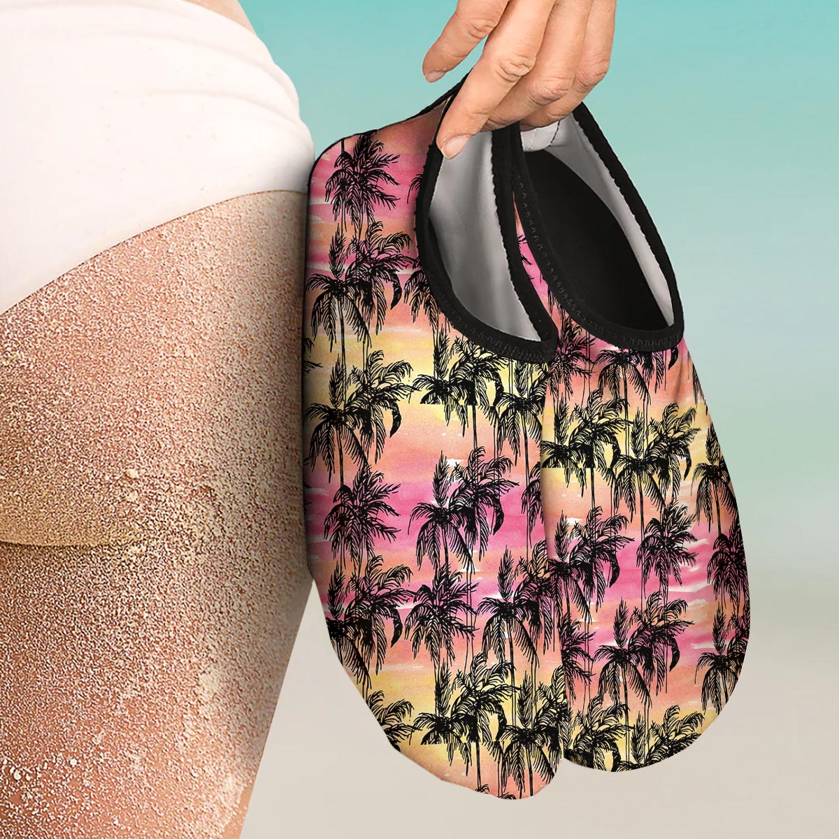 Palm Tree Sunset Print Pattern Water Shoes-grizzshop