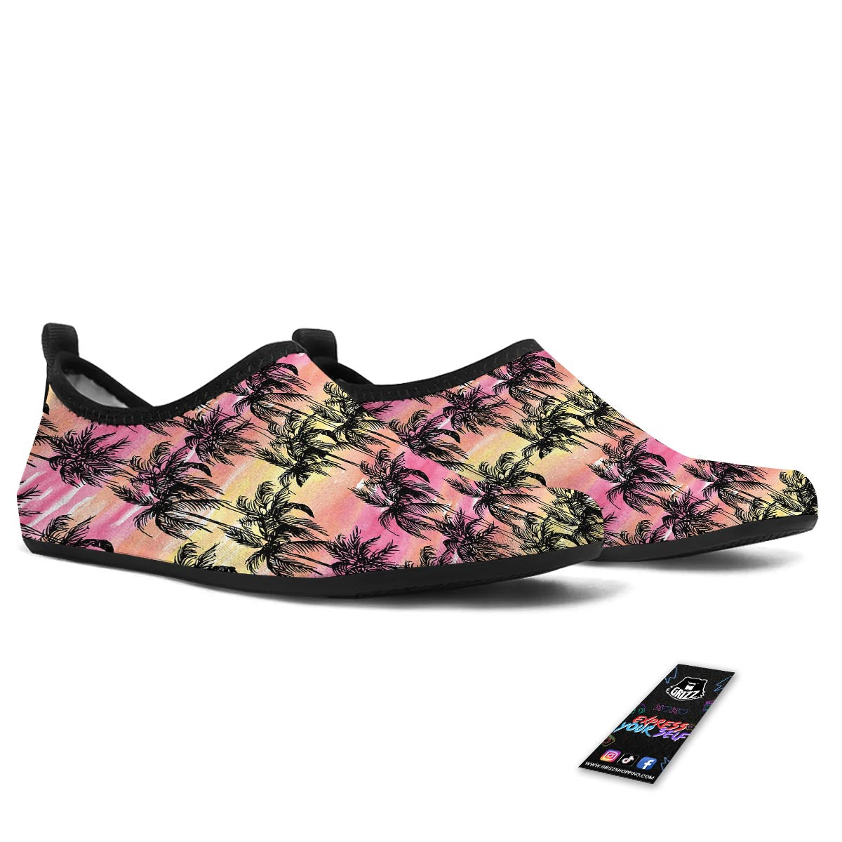 Palm Tree Sunset Print Pattern Water Shoes-grizzshop