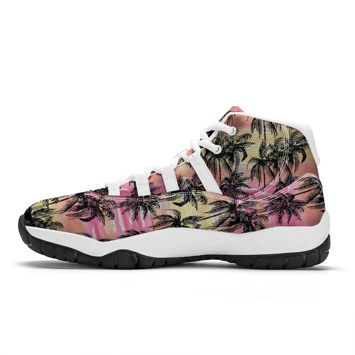 Palm Tree Sunset Print Pattern White Bball Shoes-grizzshop