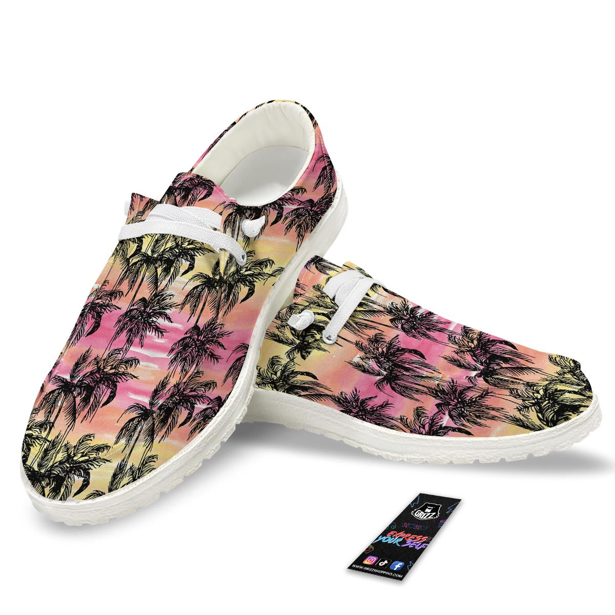 Palm Tree Sunset Print Pattern White Loafers-grizzshop