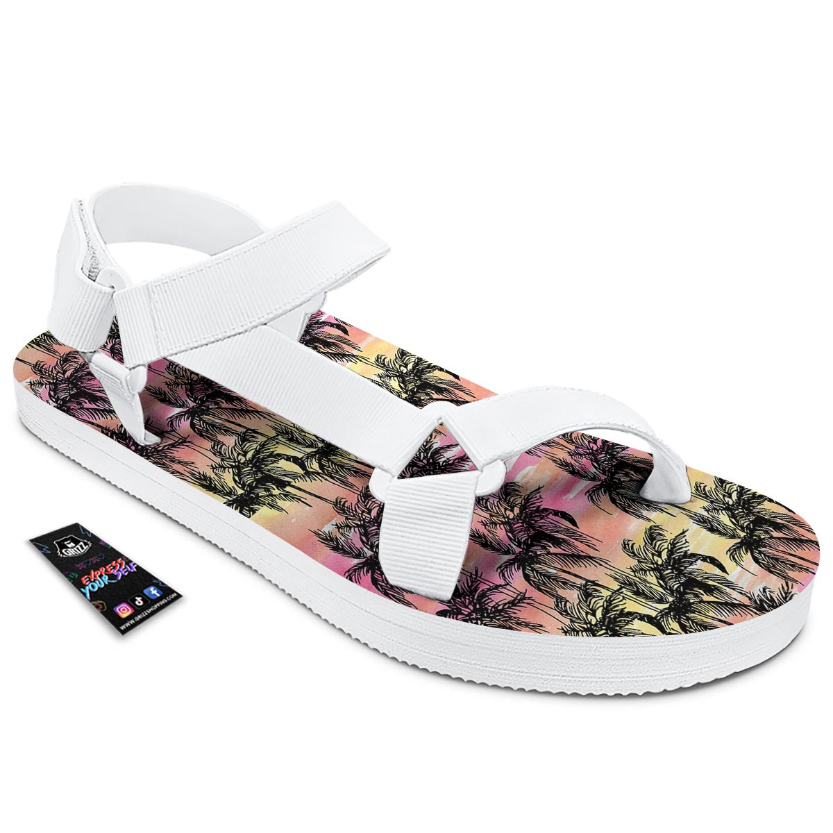 Palm Tree Sunset Print Pattern White Open Toe Sandals-grizzshop
