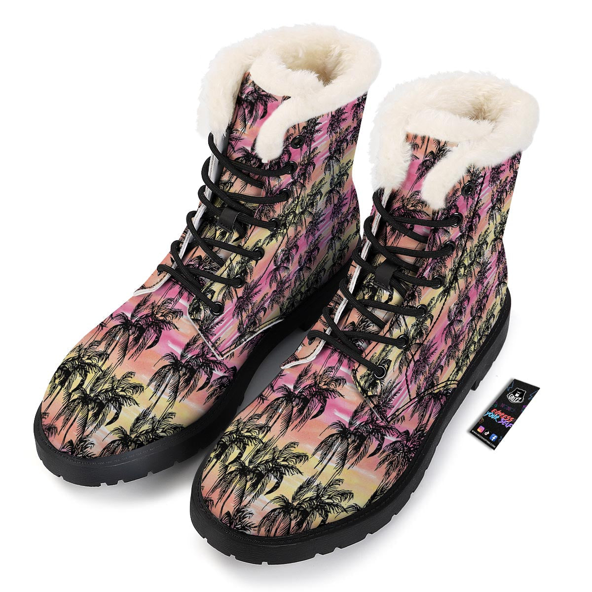 Palm Tree Sunset Print Pattern Winter Boots-grizzshop