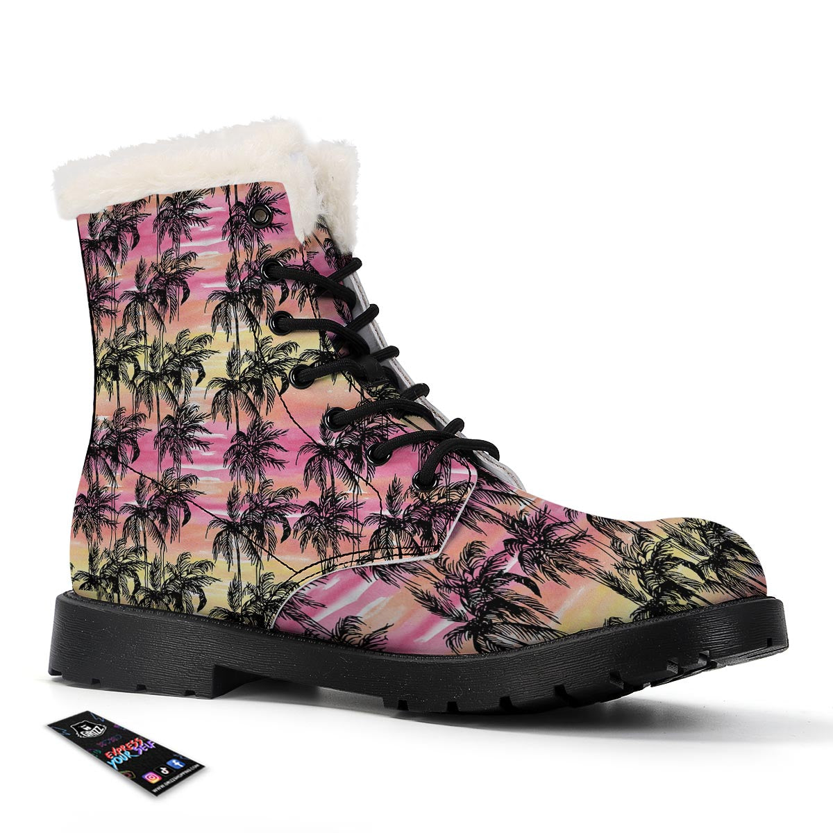Palm Tree Sunset Print Pattern Winter Boots-grizzshop
