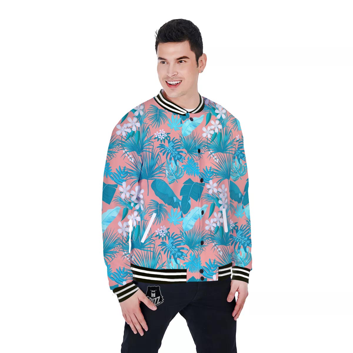 Palm Tree Teal Print Pattern Baseball Jacket-grizzshop