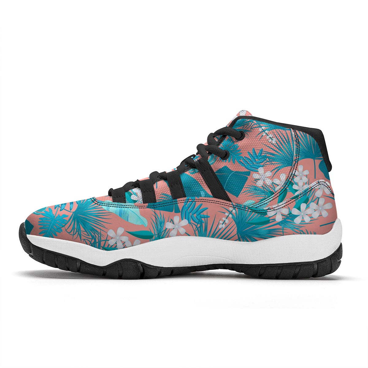 Palm Tree Teal Print Pattern Black Bball Shoes-grizzshop