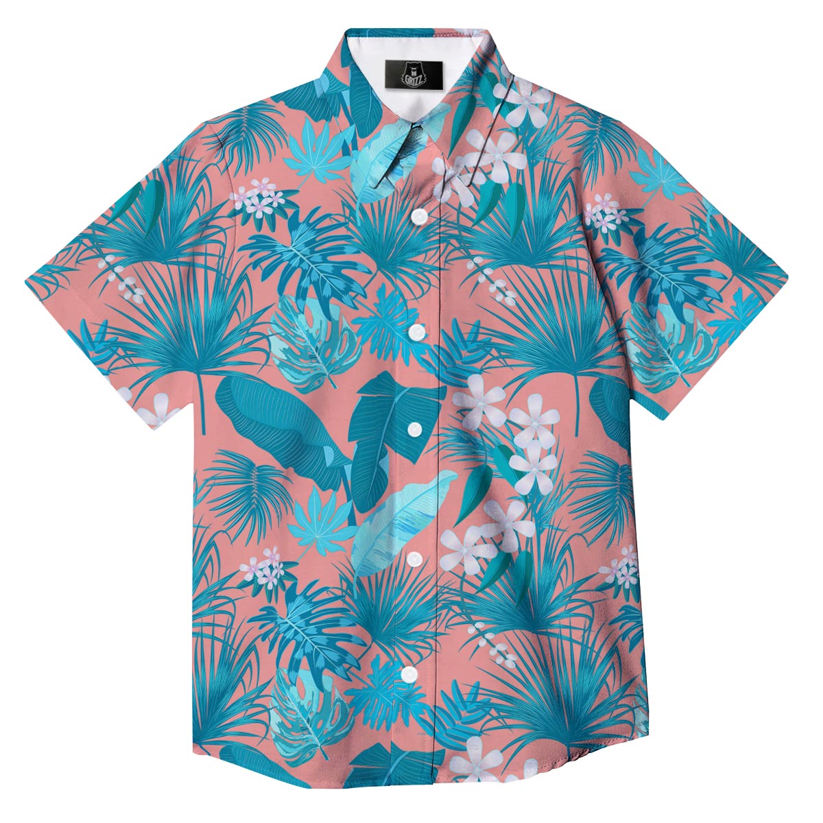 Palm Tree Teal Print Pattern Button Up Shirt-grizzshop