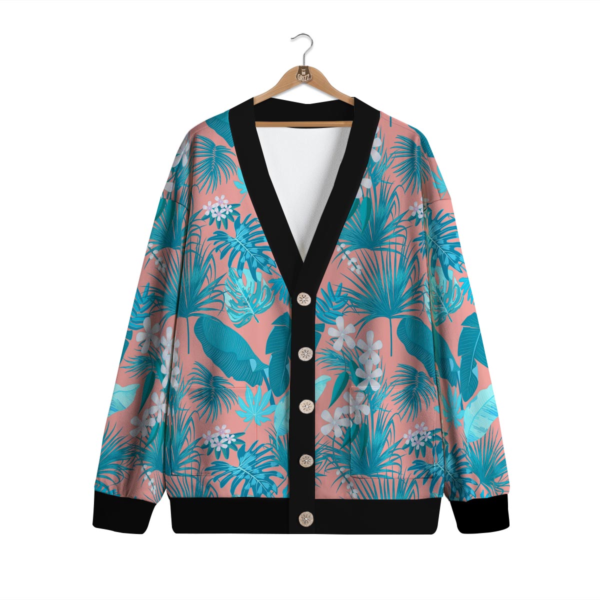 Palm Tree Teal Print Pattern Cardigan-grizzshop