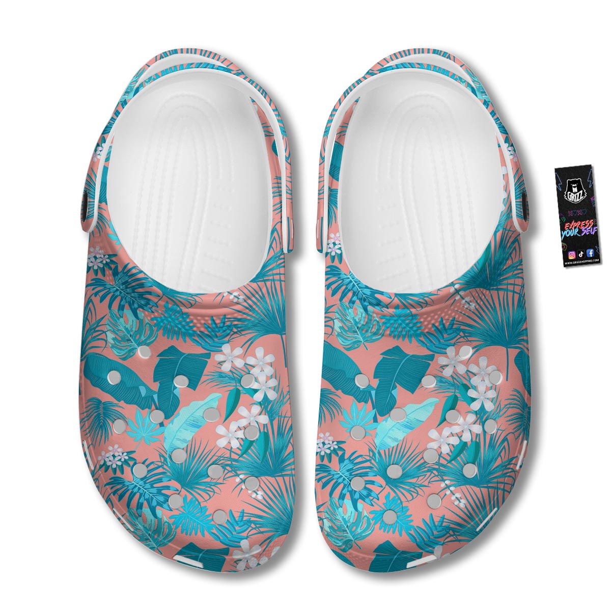 Palm Tree Teal Print Pattern Clog-grizzshop