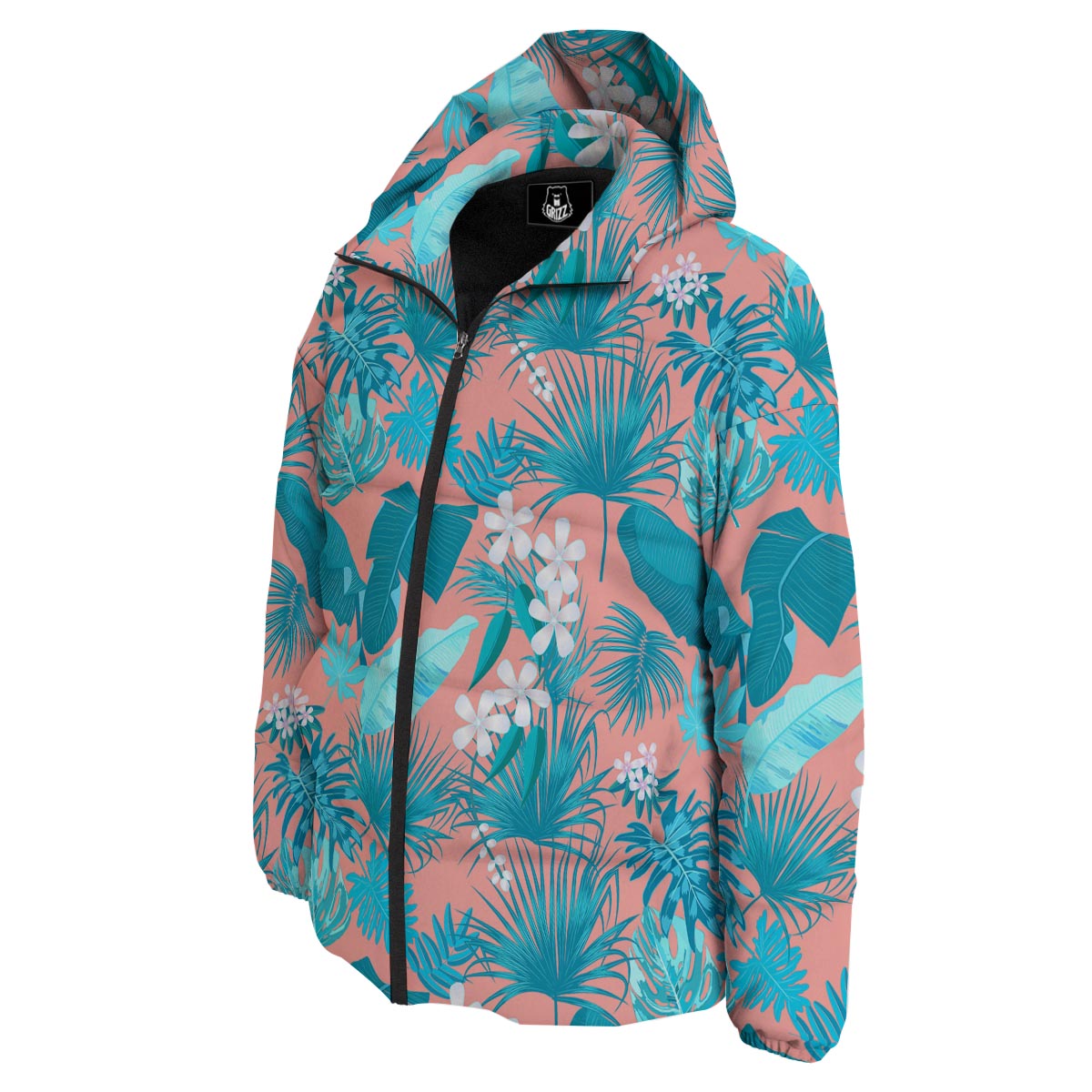 Palm Tree Teal Print Pattern Down Jacket-grizzshop
