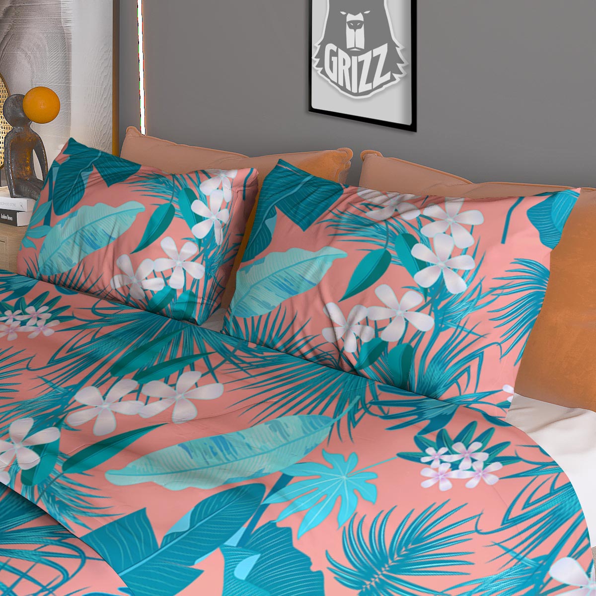 Palm Tree Teal Print Pattern Duvet Cover Bedding Set