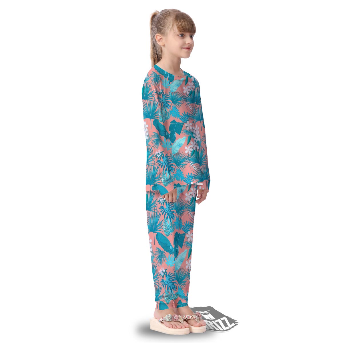 Palm Tree Teal Print Pattern Kid's Pajamas-grizzshop
