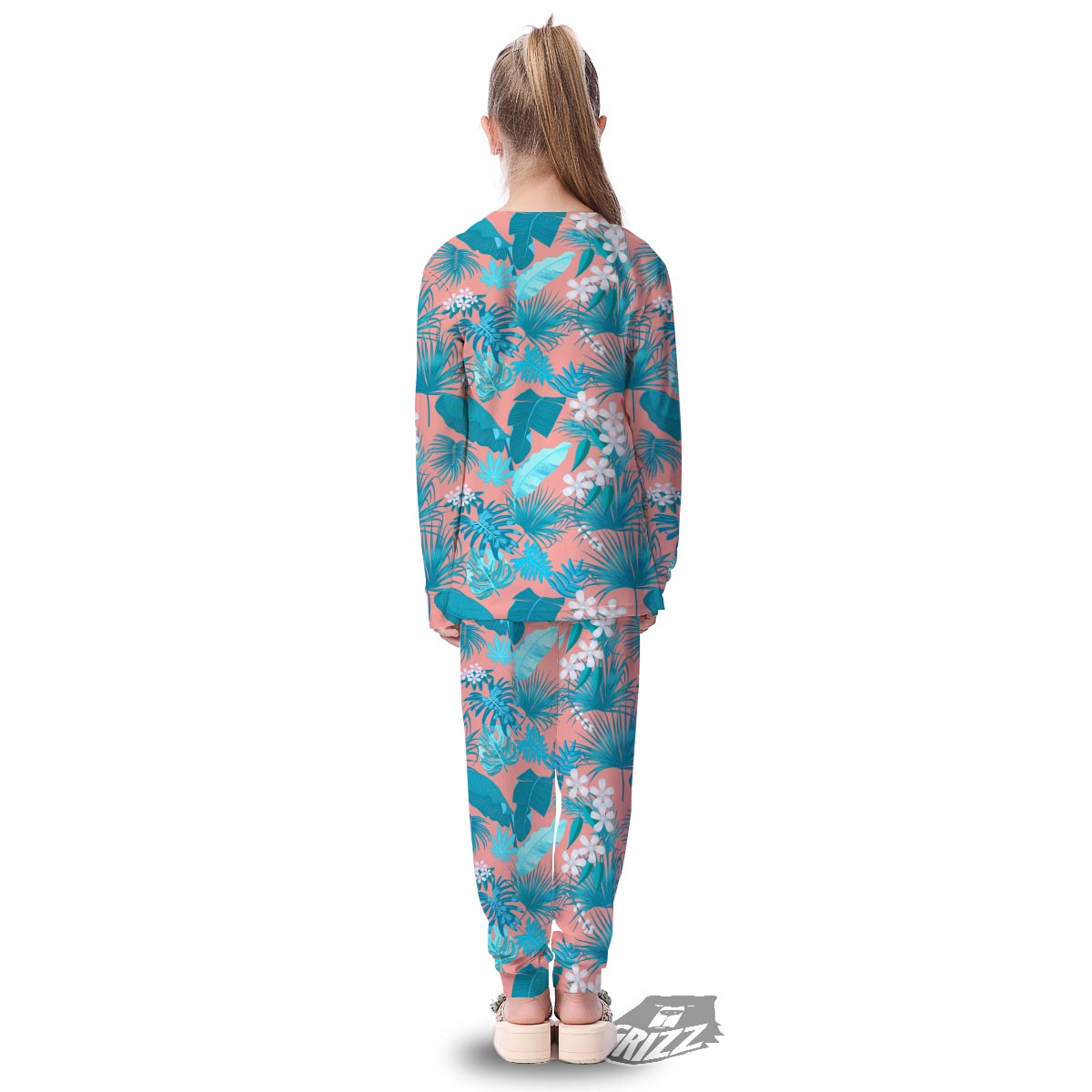 Palm Tree Teal Print Pattern Kid's Pajamas-grizzshop