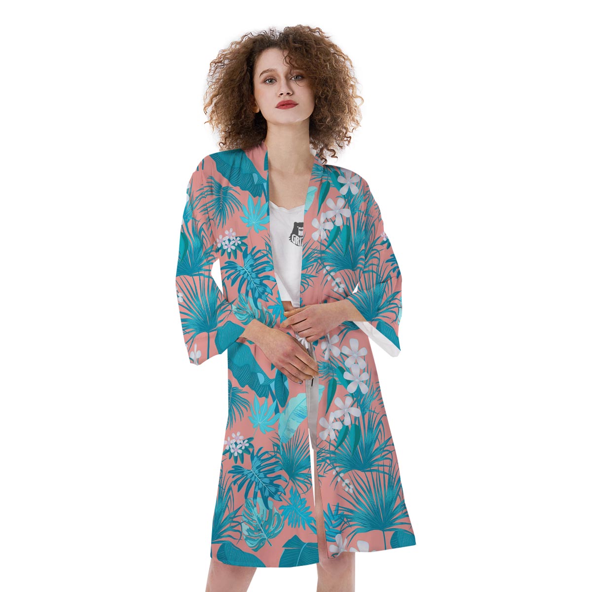 Palm Tree Teal Print Pattern Kimono-grizzshop