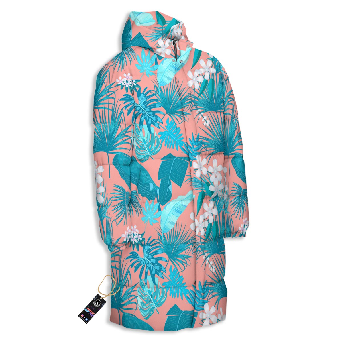 Palm Tree Teal Print Pattern Long Down Jacket-grizzshop