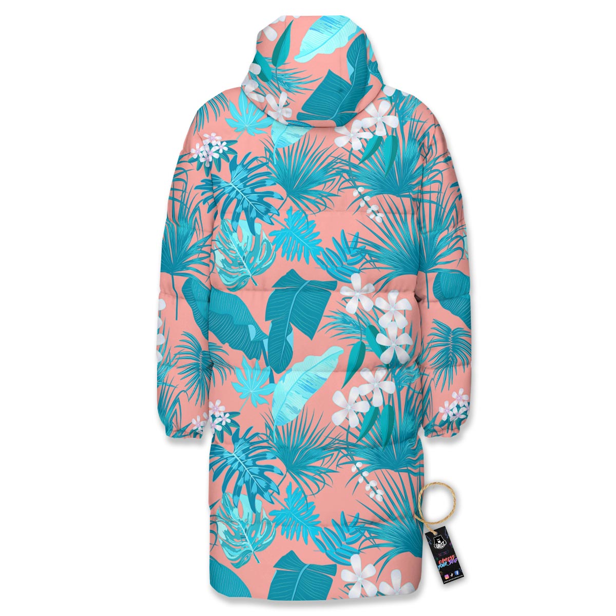 Palm Tree Teal Print Pattern Long Down Jacket-grizzshop