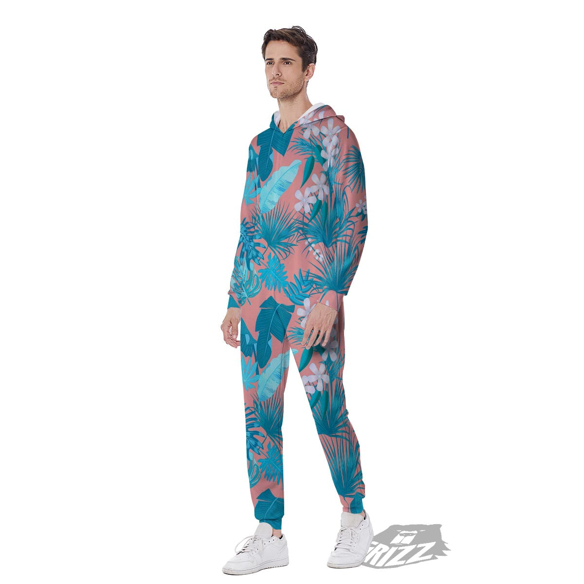 Palm Tree Teal Print Pattern Men's Jumpsuit-grizzshop