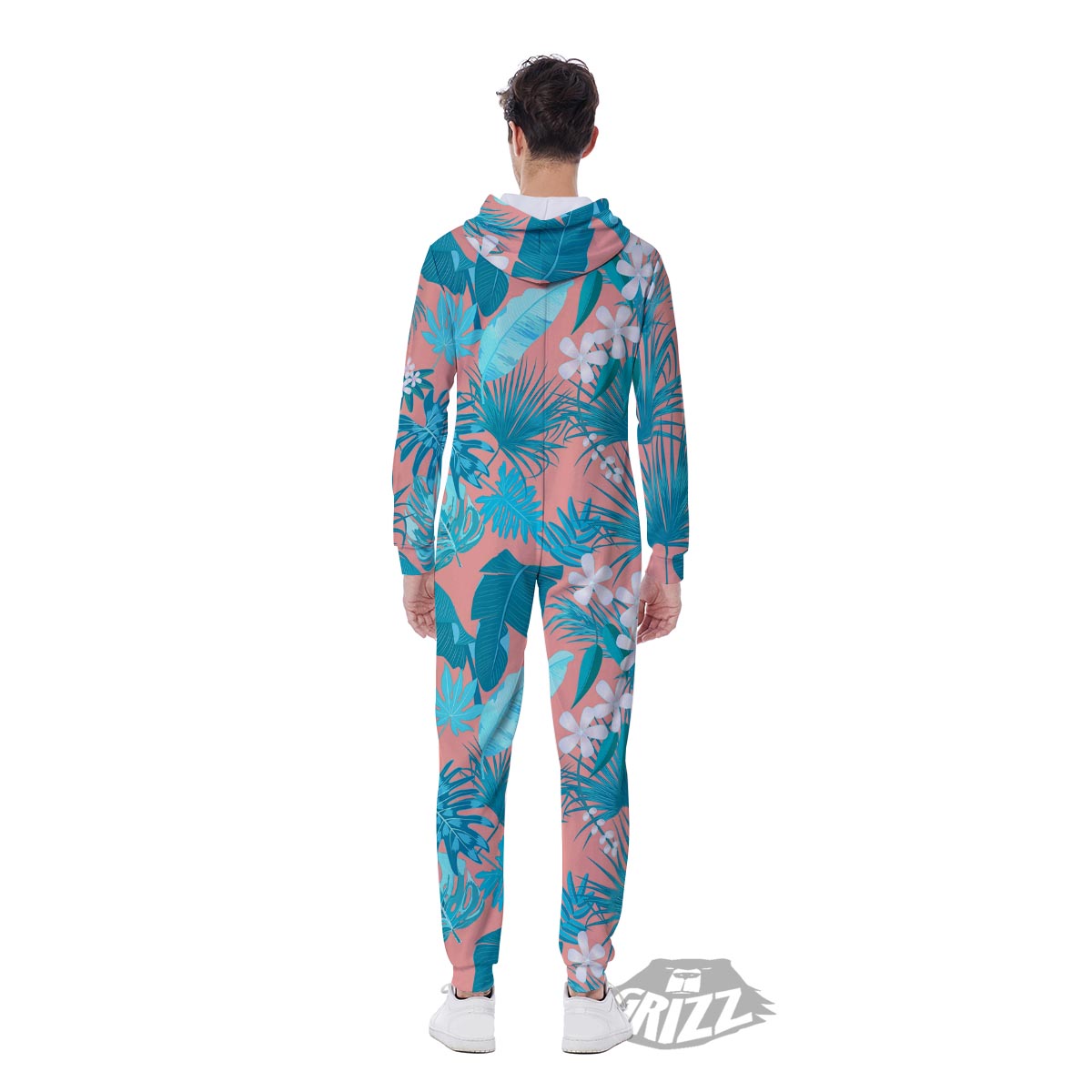 Palm Tree Teal Print Pattern Men's Jumpsuit-grizzshop