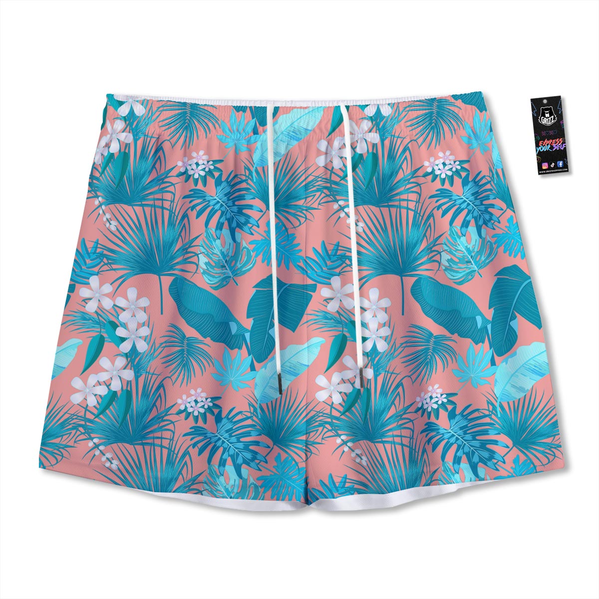 Palm Tree Teal Print Pattern Mesh Shorts-grizzshop