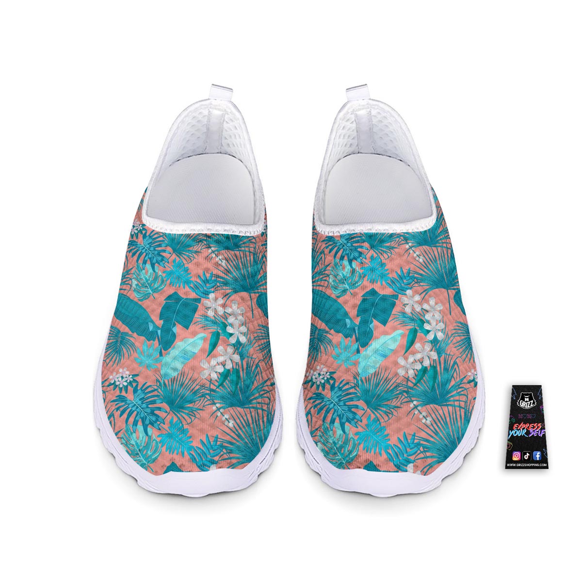 Palm Tree Teal Print Pattern Nurse Shoes-grizzshop