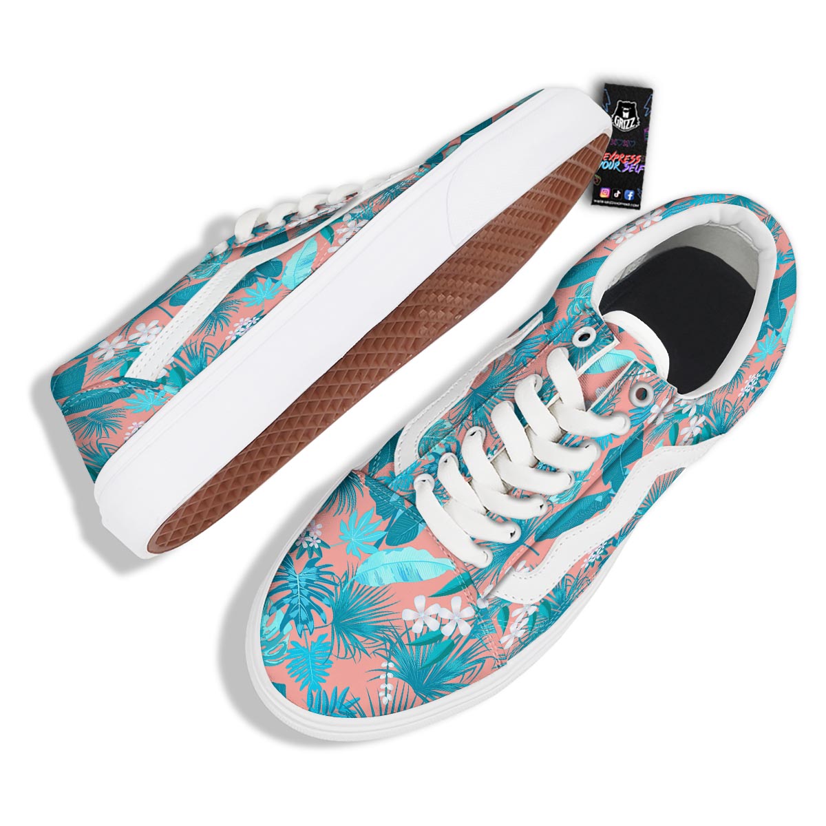 Palm Tree Teal Print Pattern Skate Shoes-grizzshop