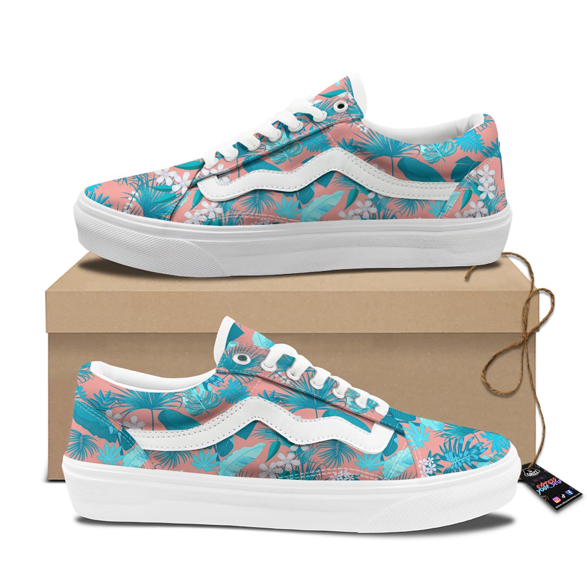 Palm Tree Teal Print Pattern Skate Shoes-grizzshop