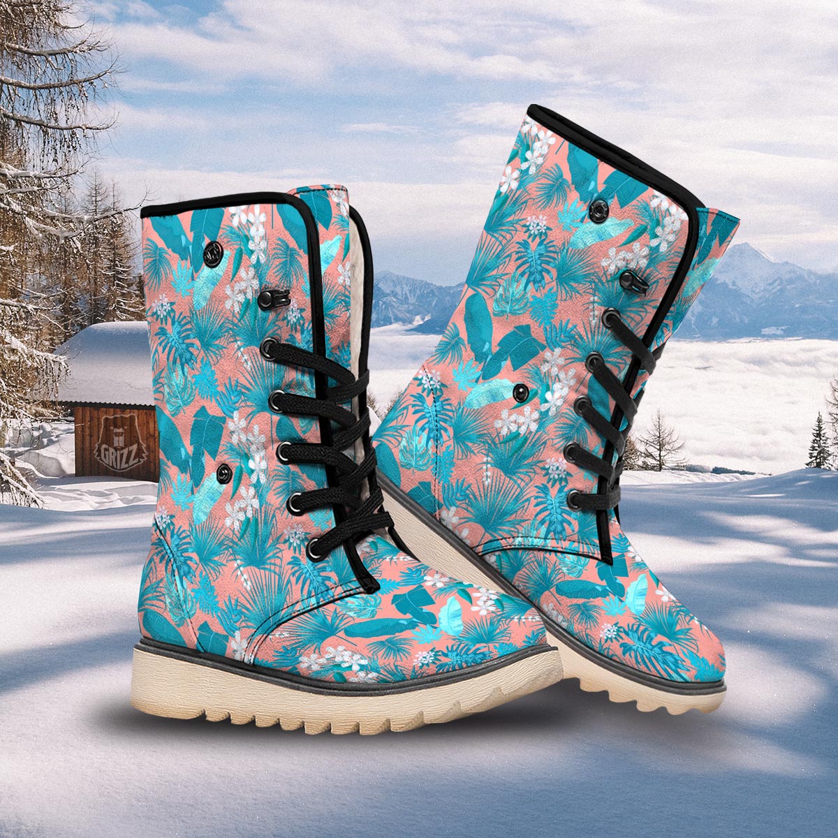 Palm Tree Teal Print Pattern Snow Boots-grizzshop