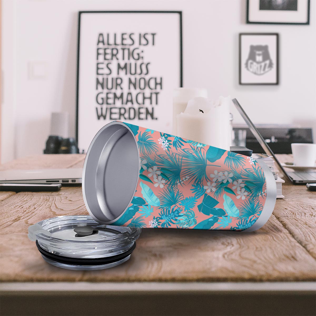 Palm Tree Teal Print Pattern Tumbler-grizzshop