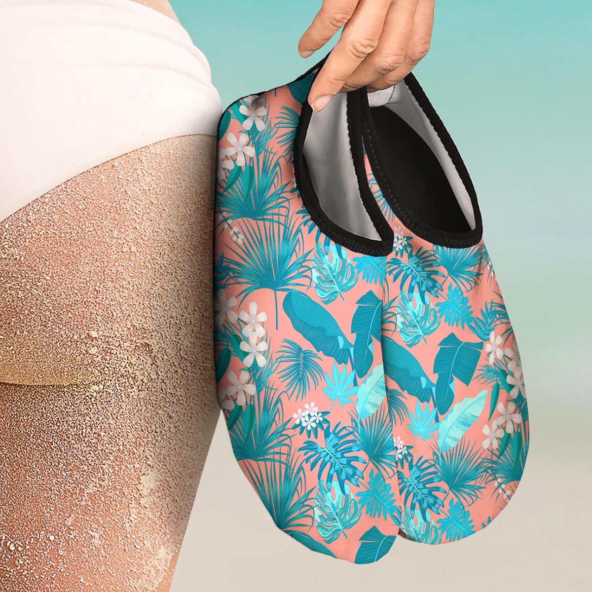 Palm Tree Teal Print Pattern Water Shoes-grizzshop