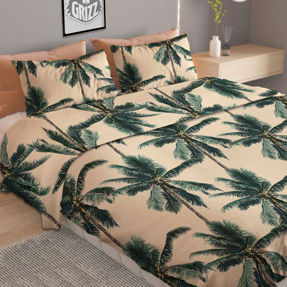 Palm Tree Tropical Print Pattern Duvet Cover Bedding Set-grizzshop