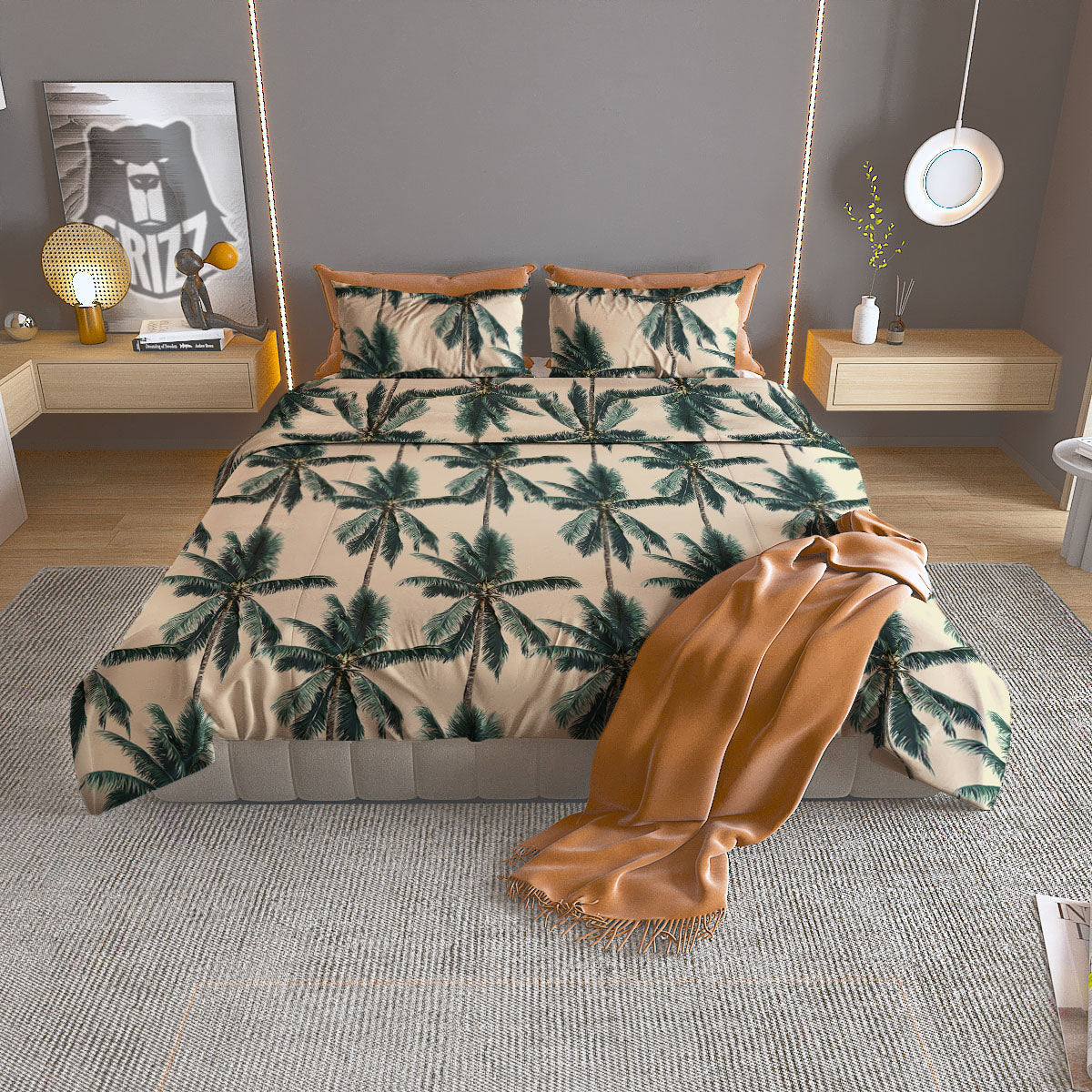 Palm Tree Tropical Print Pattern Duvet Cover Bedding Set-grizzshop