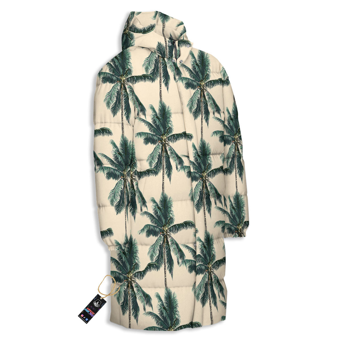 Palm Tree Tropical Print Pattern Long Down Jacket-grizzshop