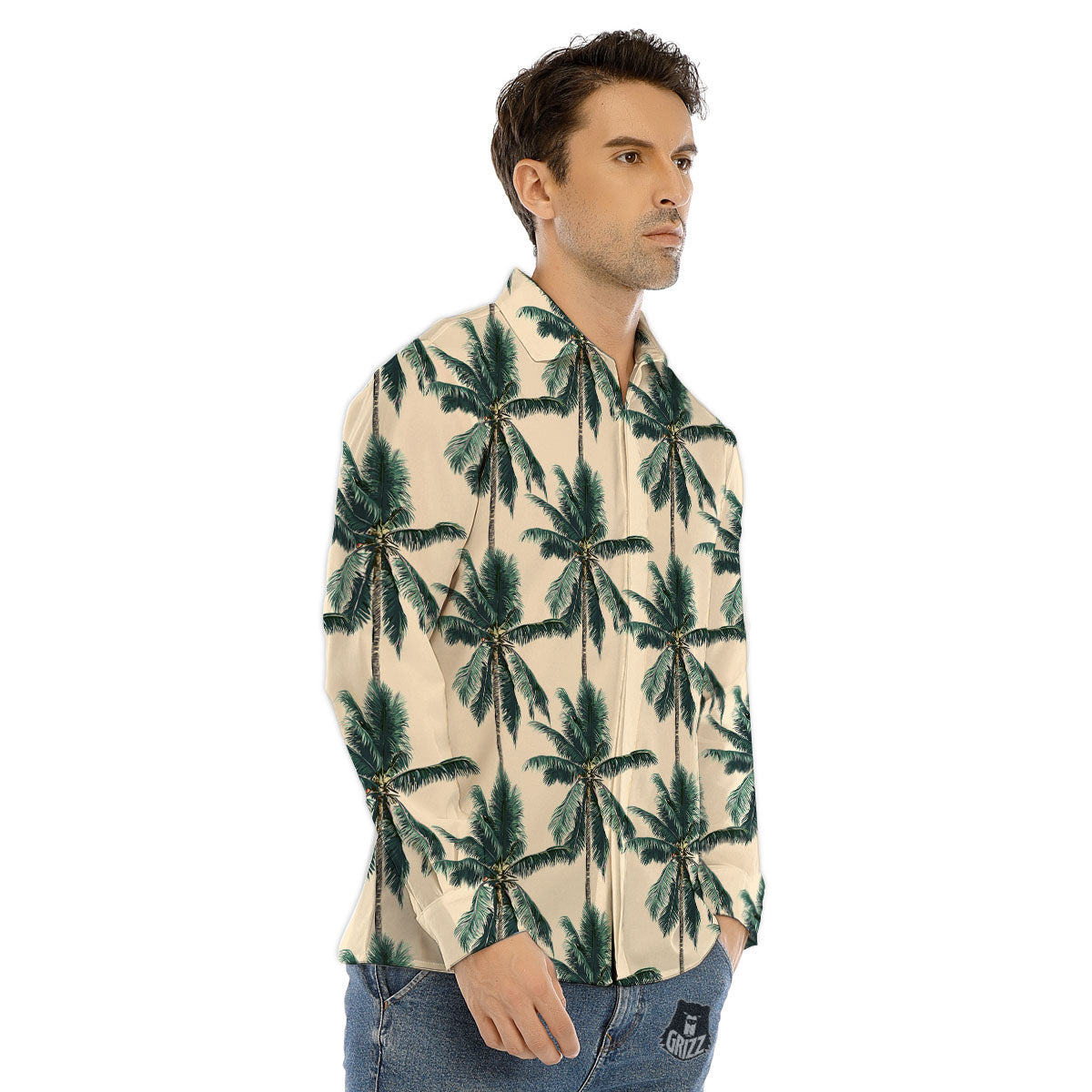 Palm Tree Tropical Print Pattern Men's Dress Shirts-grizzshop