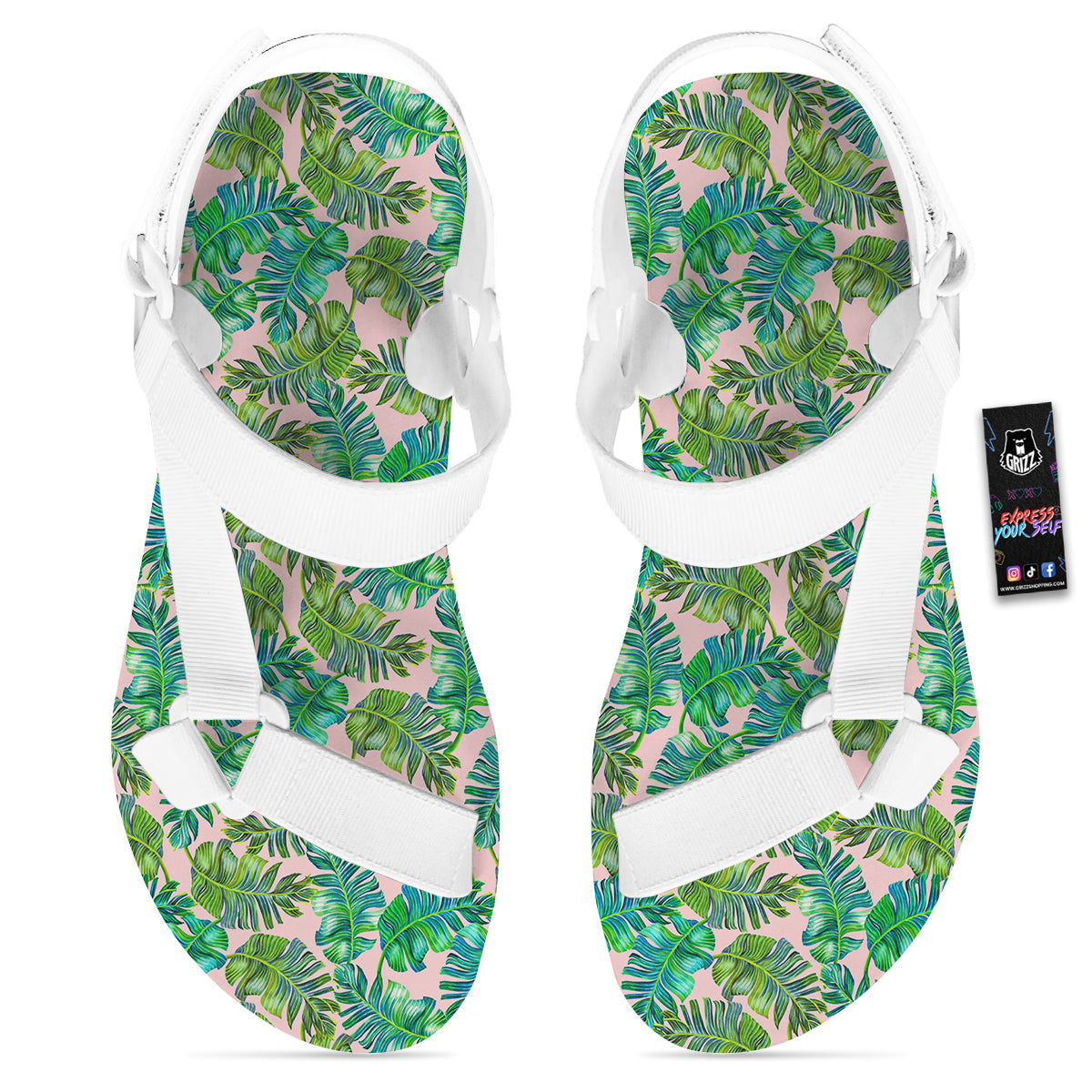 Palm Tree Vintage Print Pattern White Open Toe Sandals-grizzshop