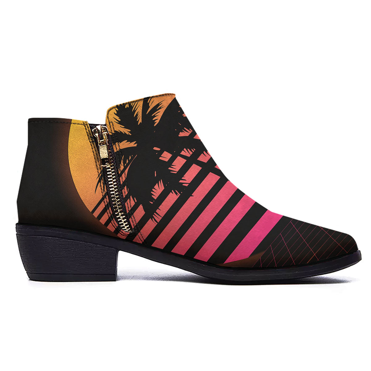 Palm Trees And Night Sunset Sky Print Ankle Boots-grizzshop