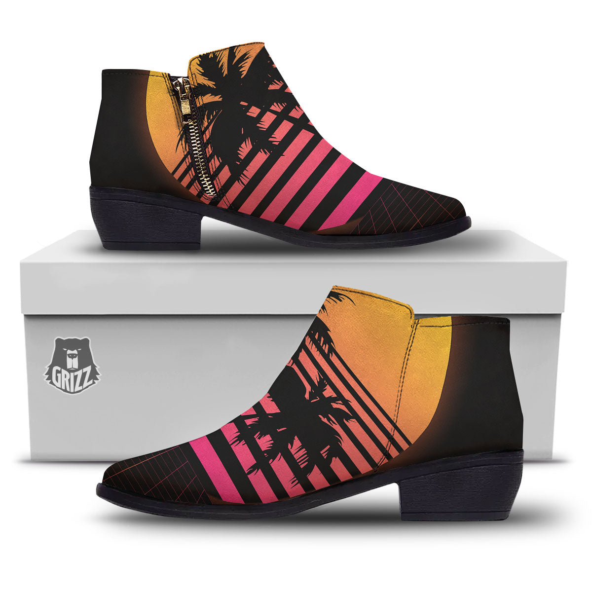 Palm Trees And Night Sunset Sky Print Ankle Boots-grizzshop