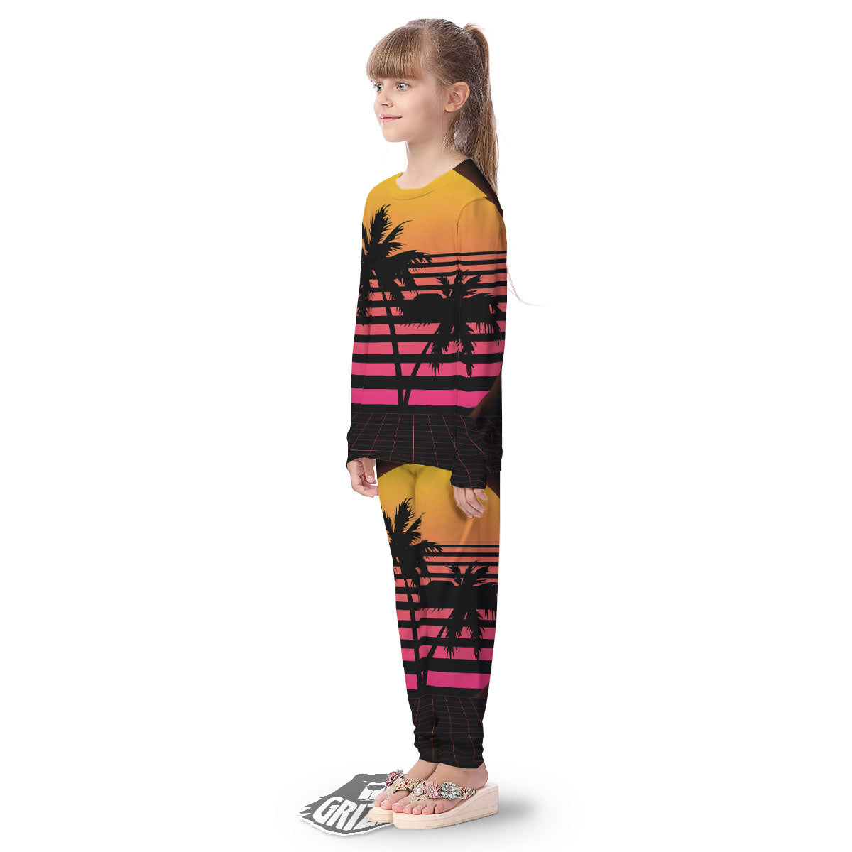 Palm Trees And Night Sunset Sky Print Kid's Pajamas-grizzshop
