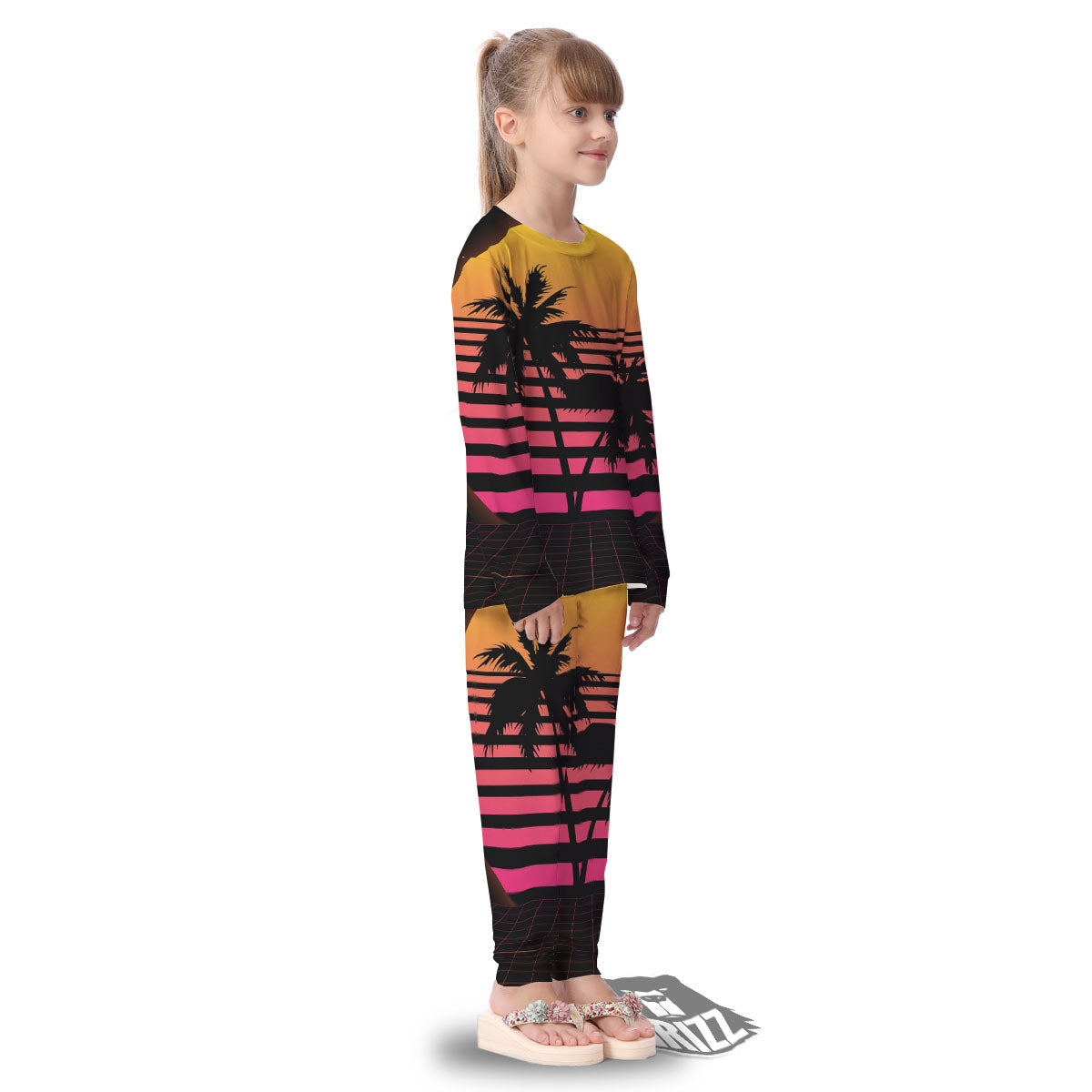 Palm Trees And Night Sunset Sky Print Kid's Pajamas-grizzshop