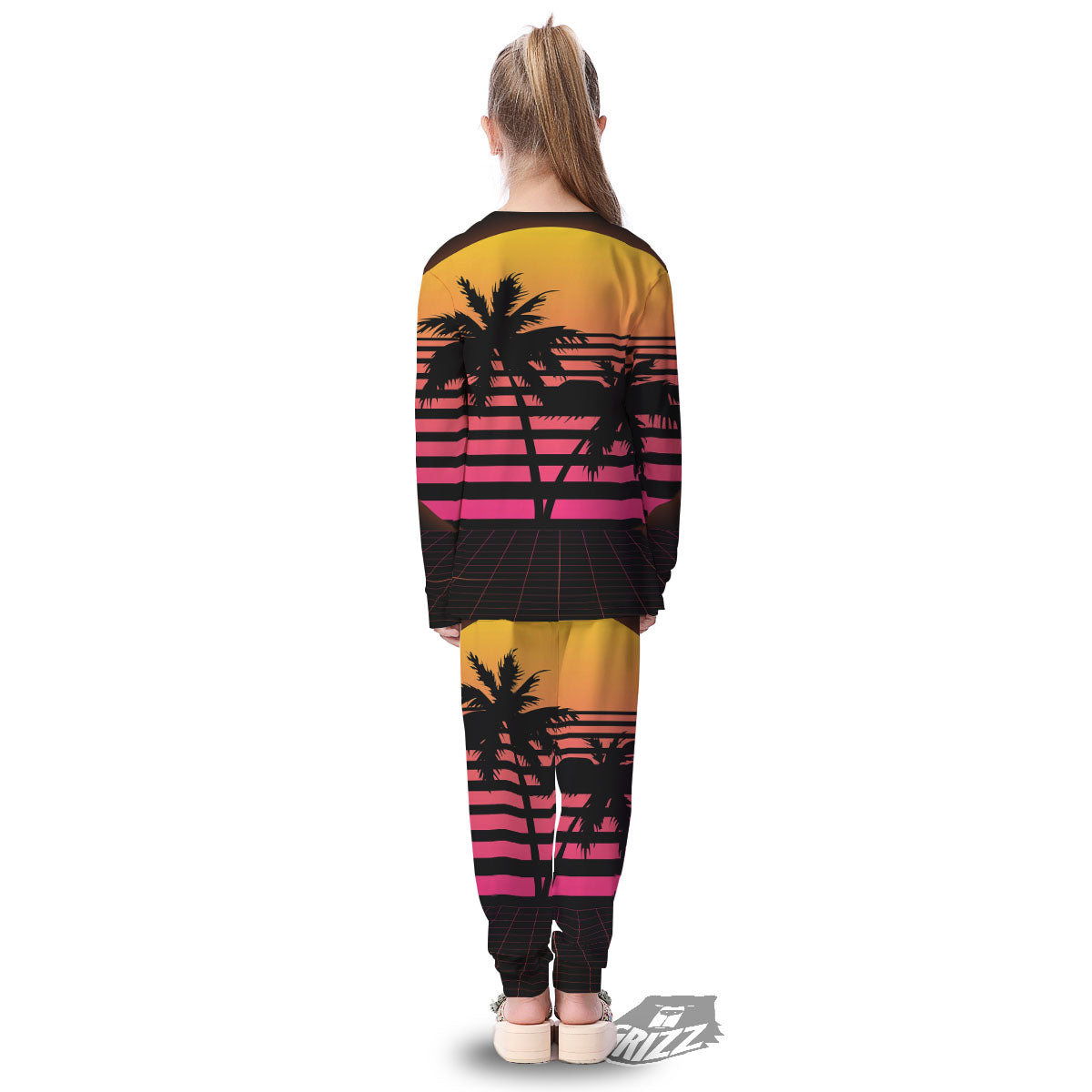 Palm Trees And Night Sunset Sky Print Kid's Pajamas-grizzshop