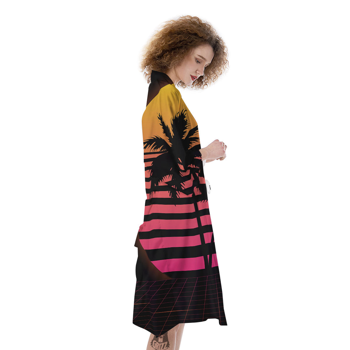 Palm Trees And Night Sunset Sky Print Kimono-grizzshop
