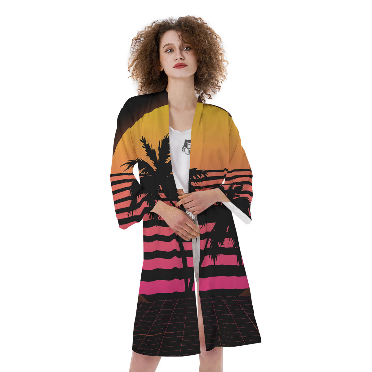 Palm Trees And Night Sunset Sky Print Kimono-grizzshop