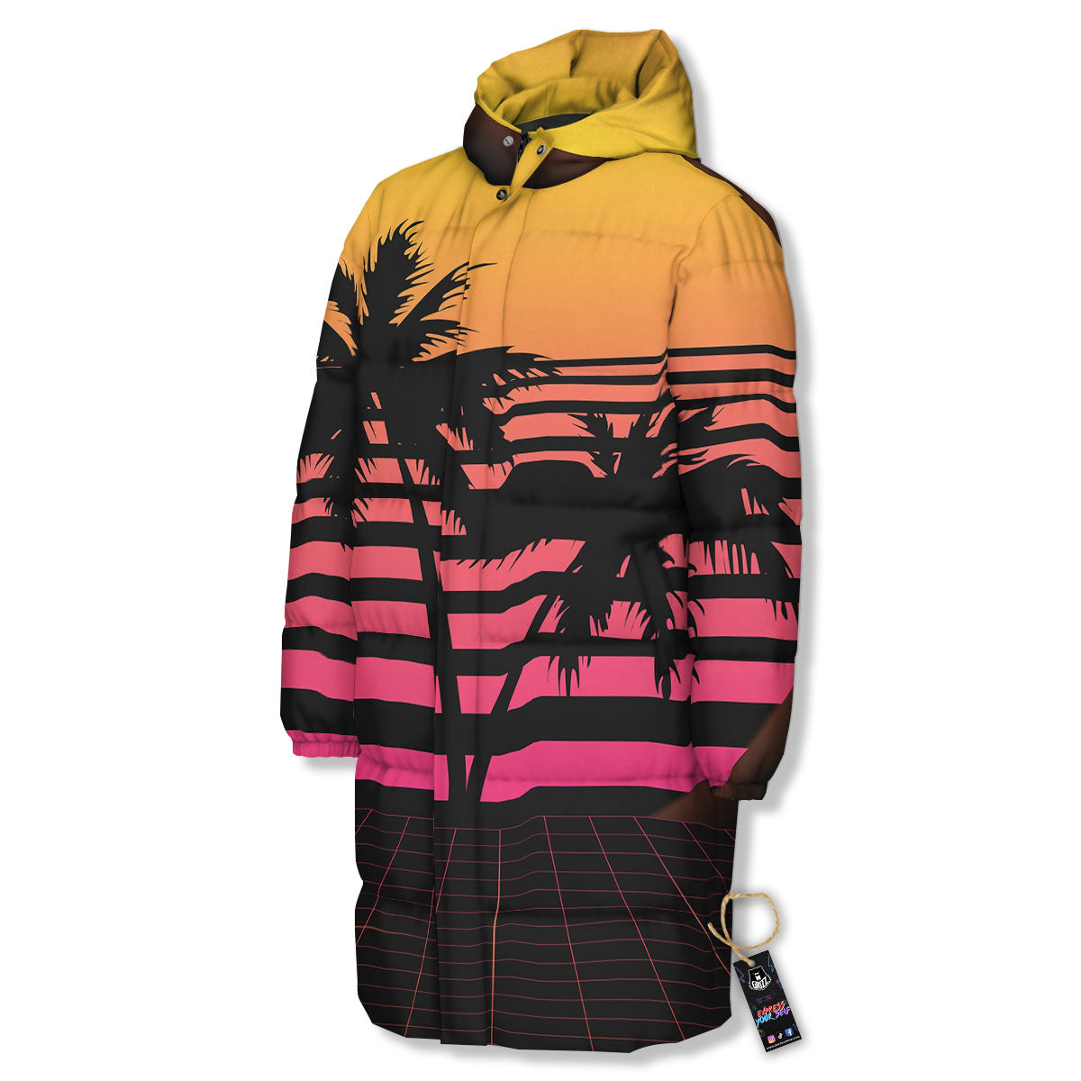 Palm Trees And Night Sunset Sky Print Long Down Jacket-grizzshop