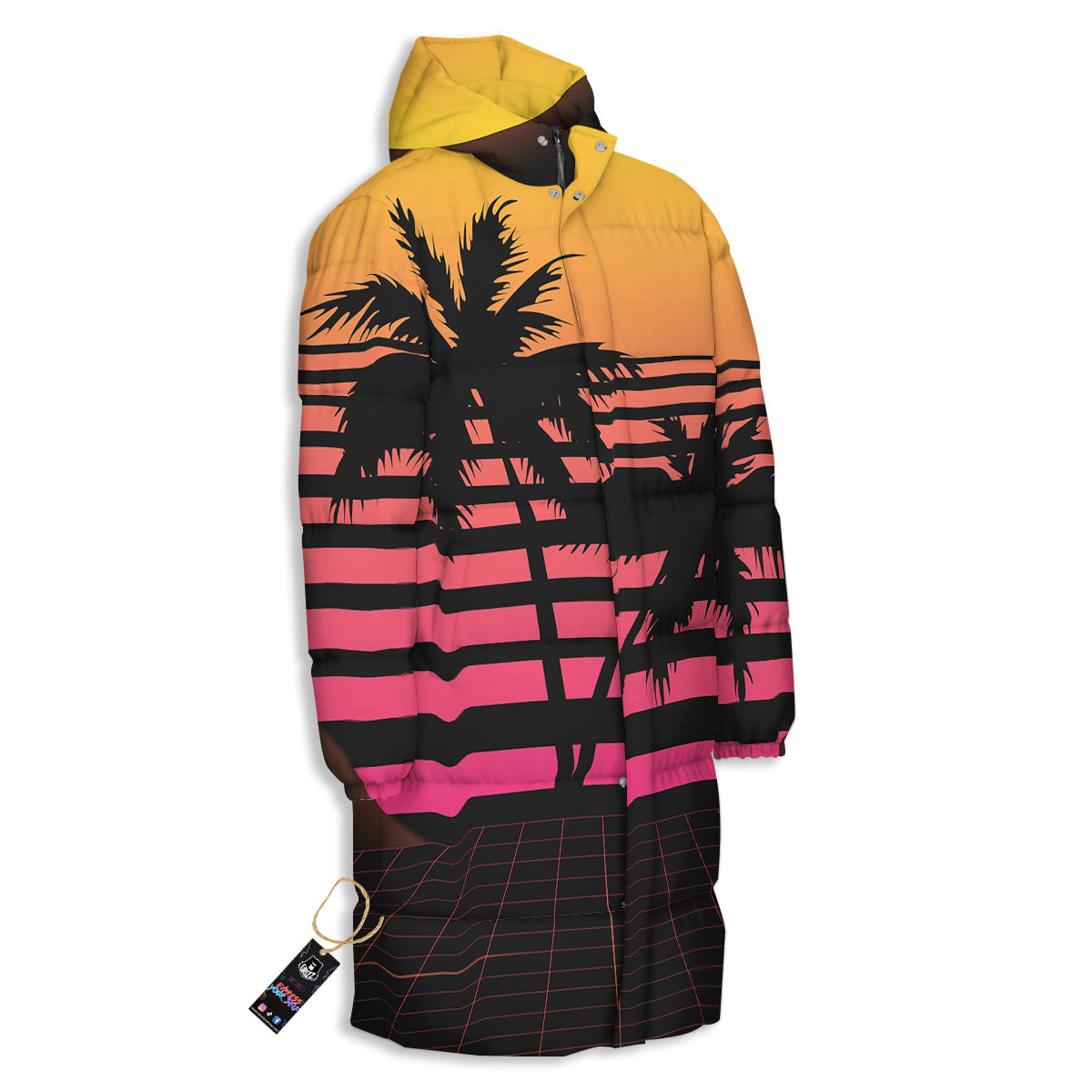 Palm Trees And Night Sunset Sky Print Long Down Jacket-grizzshop